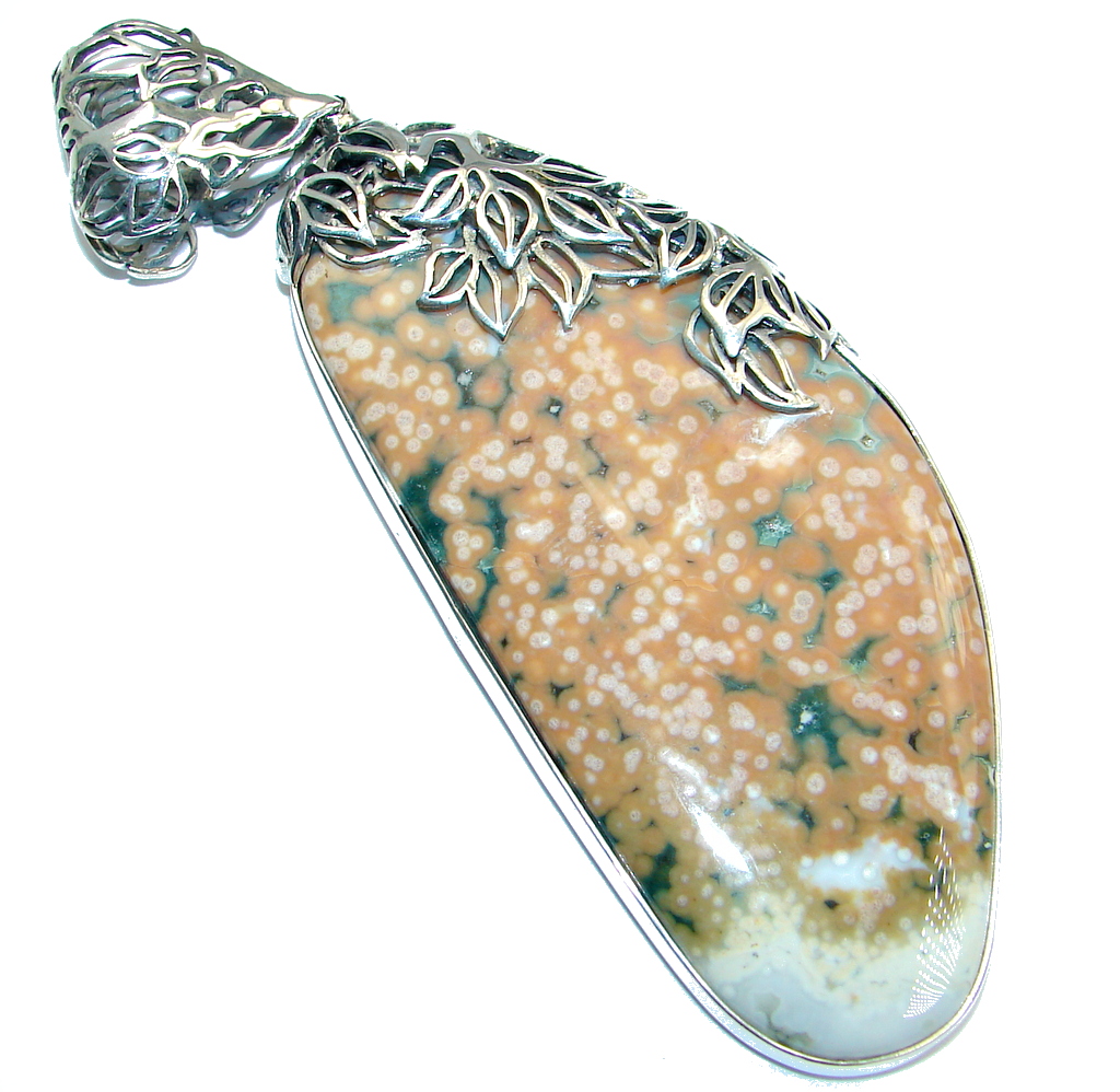 Huge Fine Art genuine Pink Ocean Jasper Sterling Silver handmade Pendant