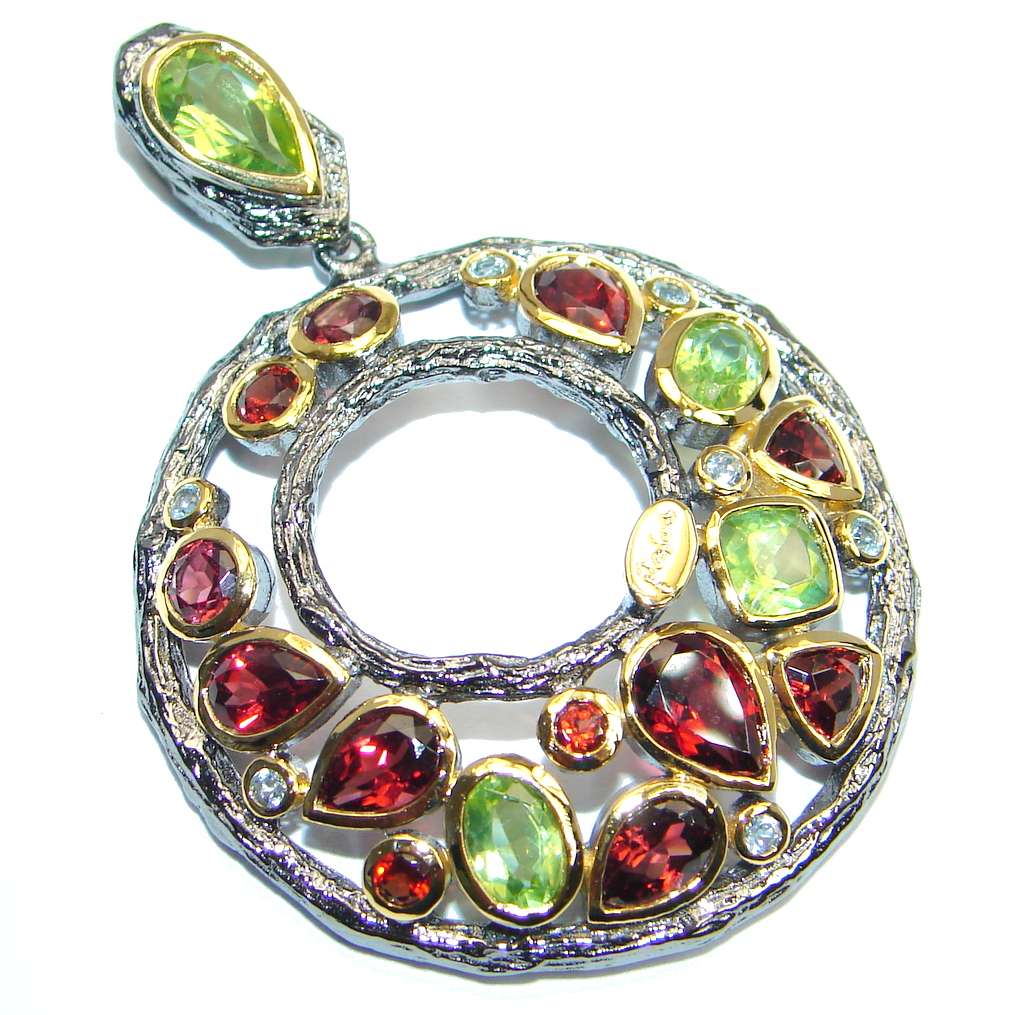 Unusual Design Peridot Garnet Gold plated over Sterling Silver Pendant