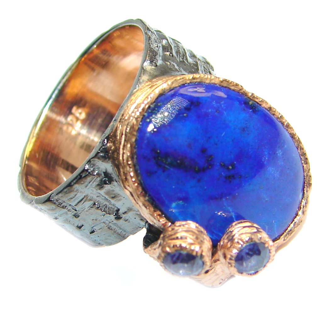 Perfect Blue Lapis Lazuli Tanzanite Rose Gold Rhodium plated over Sterling Silver Ring size 6