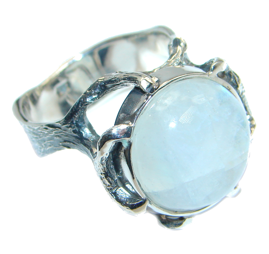 Fire Moonstone Oxidized Sterling Silver handmade ring size 9