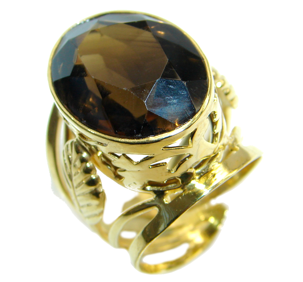 Amazing Genuine Smoky Topaz Gold plated over Sterling Silver ring size 7 adjustable