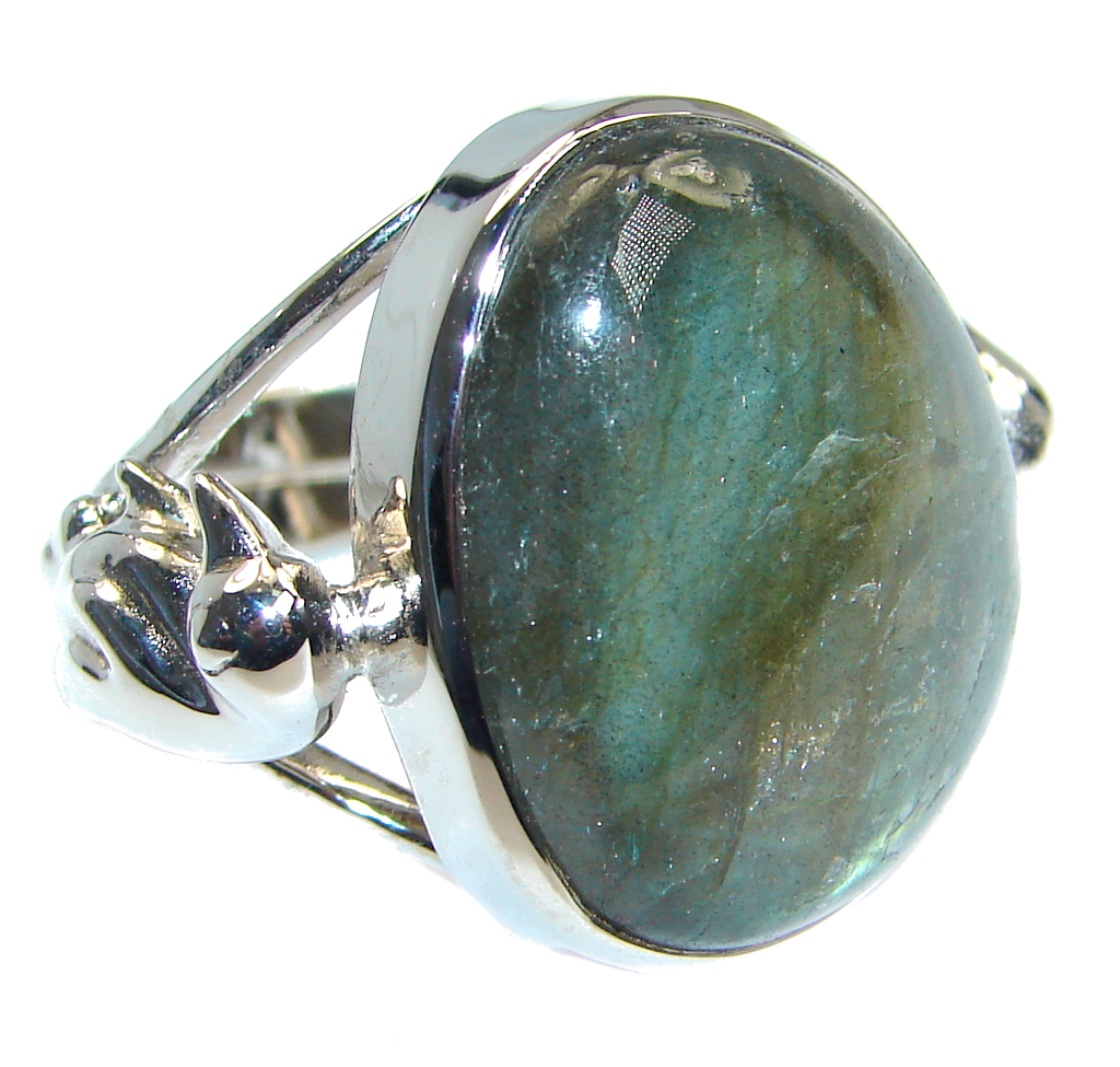 Blue Fire Labradorite Gold plated over Sterling Silver handmade ring size 9 adjustable