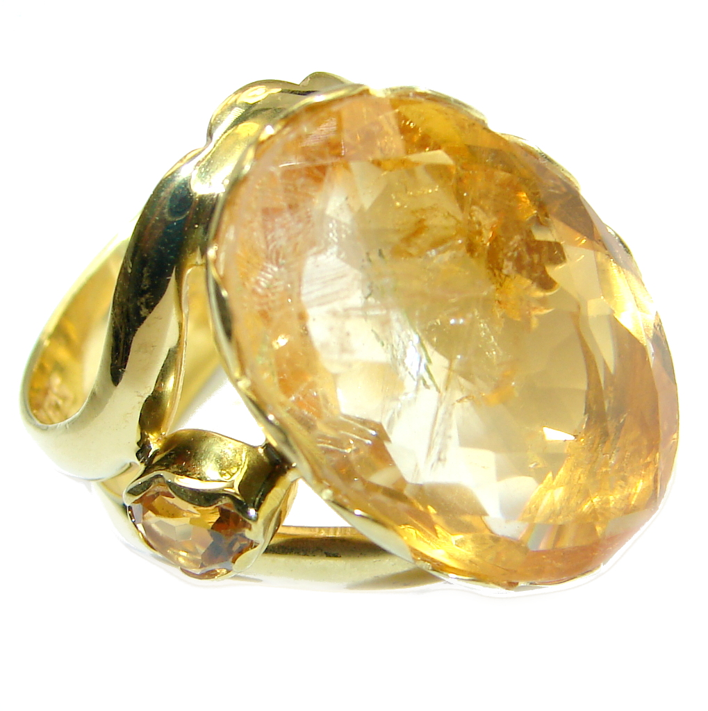 Huge Genuine Citrine Gold plated over Sterling Silver Cocktail Ring size 7 adjustable