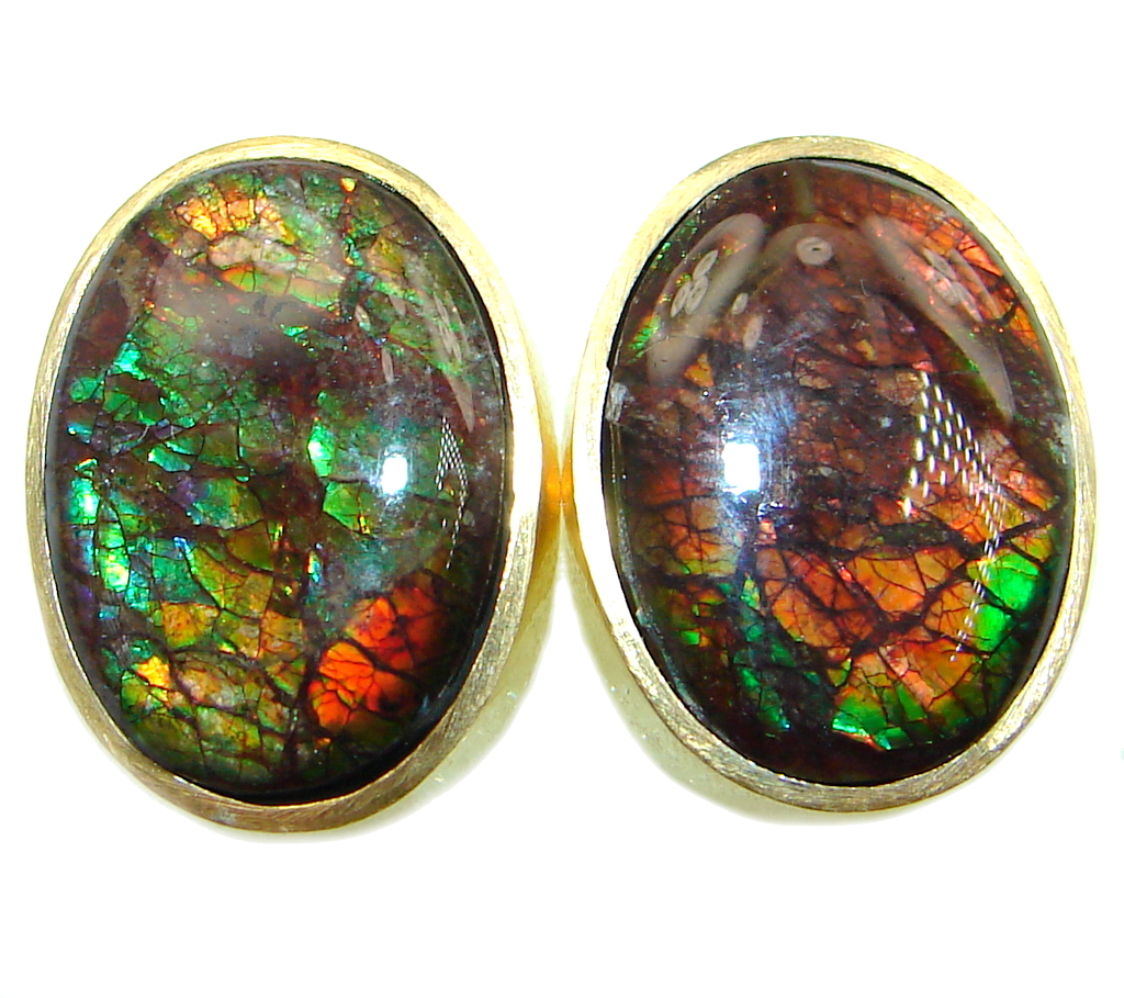 Red Aura AAA+ Fire Ammolite hammered Sterling Silver handmade stud earrings