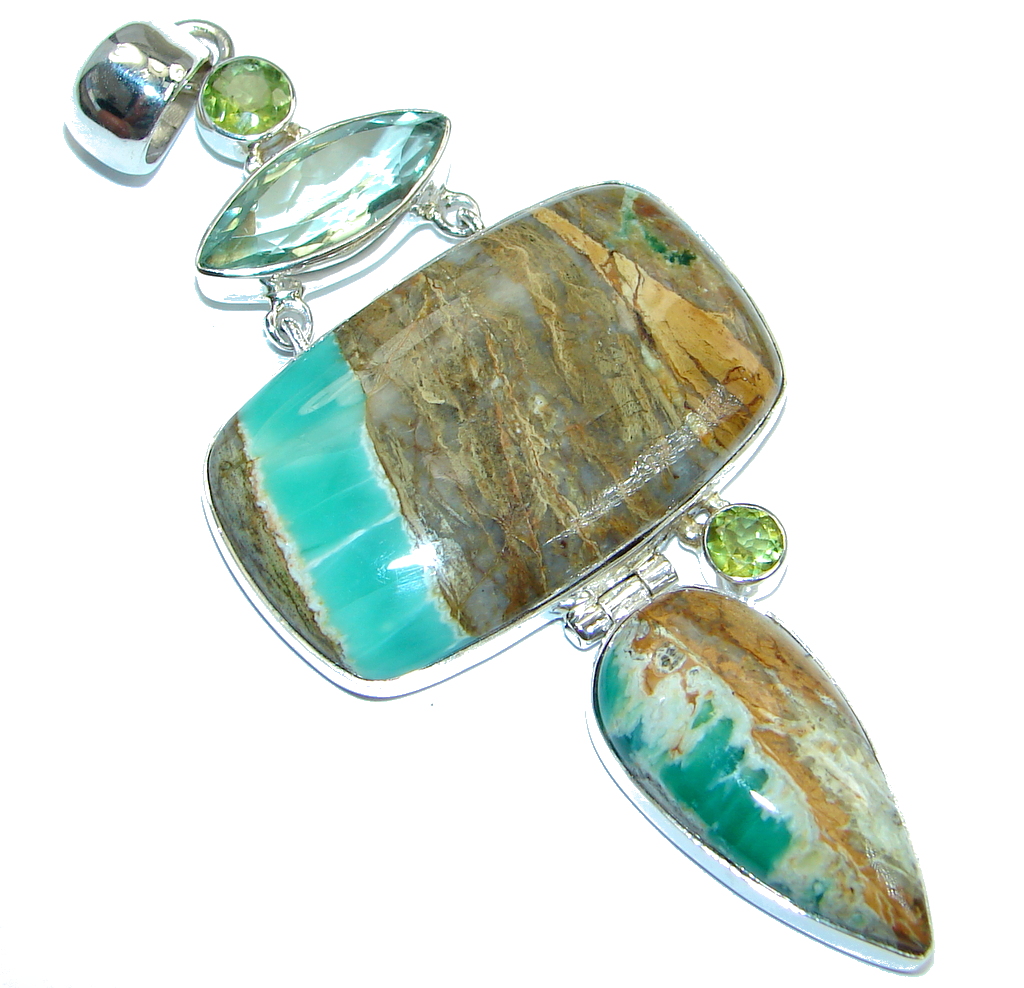 Amazing Genuine Chrysocolla Green Amethyst Sterling Silver handmade Pendant