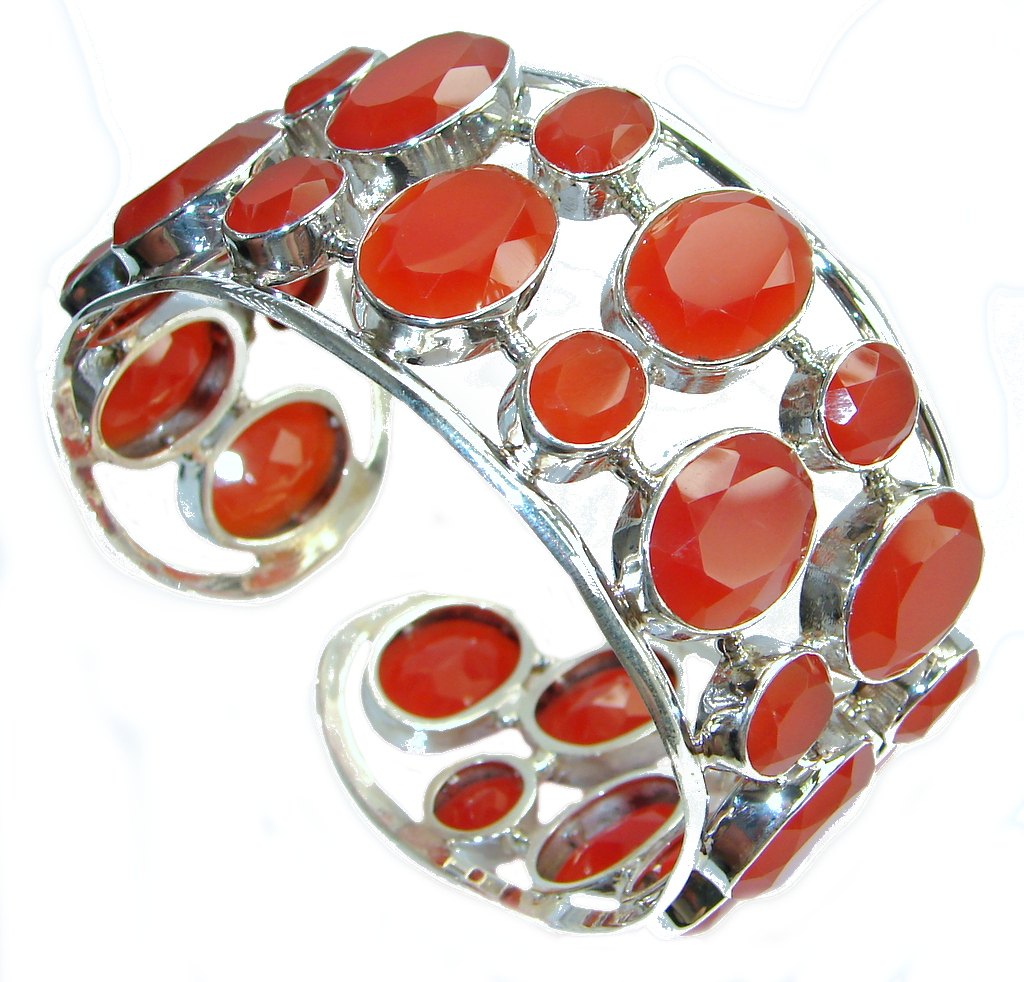 Aura Of Beauty Chunky Carnelian Agate Sterling Silver handcrafted Bracelet