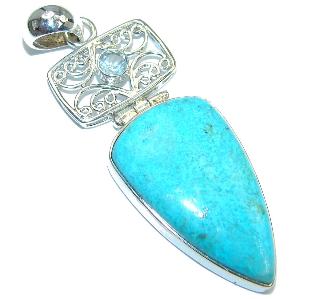 Genuine great quality Sleeping Beauty Blue Turquoise Sterling Silver handmade Pendant