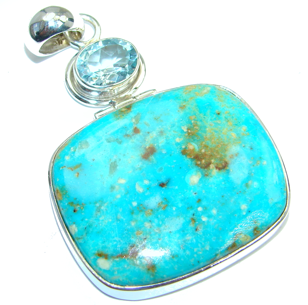 Genuine Sleeping Beauty Blue Turquoise Sterling Silver handmade Pendant