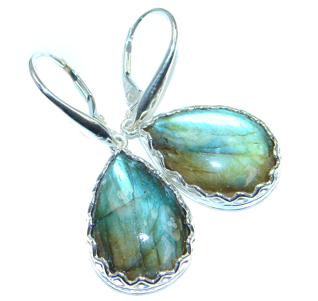 Large Perfect Modern Labradorite handmade Sterling Silver earrings