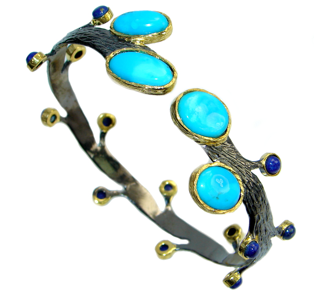 Free Spirit Genuine Sleeping Beauty Lapis Lazuli Sterling Silver handmade Bracelet