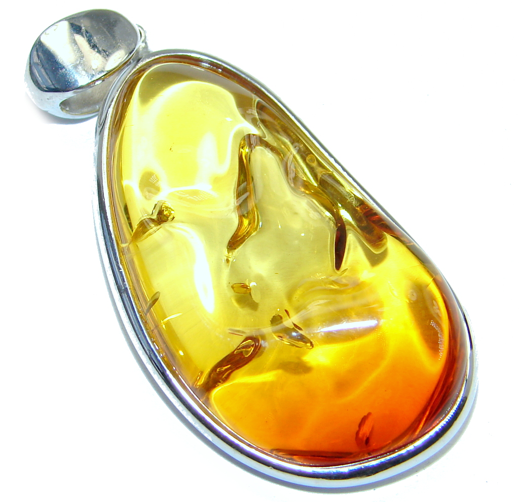 Golden Tears Genuine Baltic Polish Amber Sterling Silver handcrafted pendant