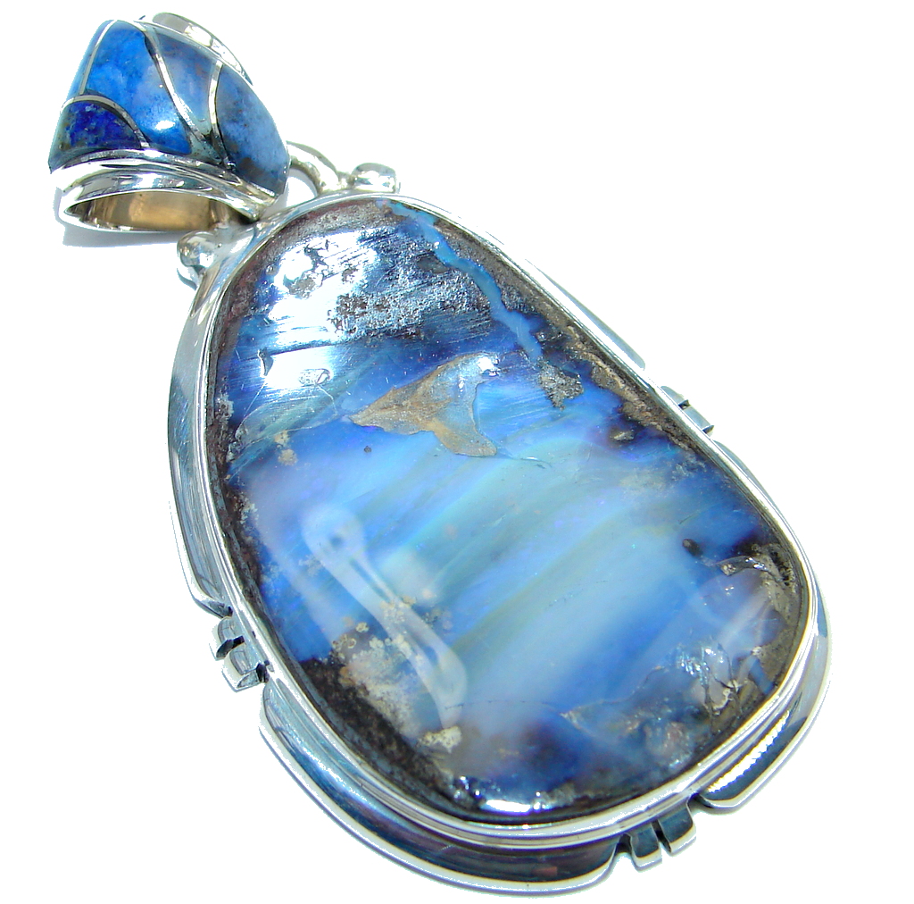 Authentic Natural Australian Boulder Opal Sterling Silver handmade Pendant