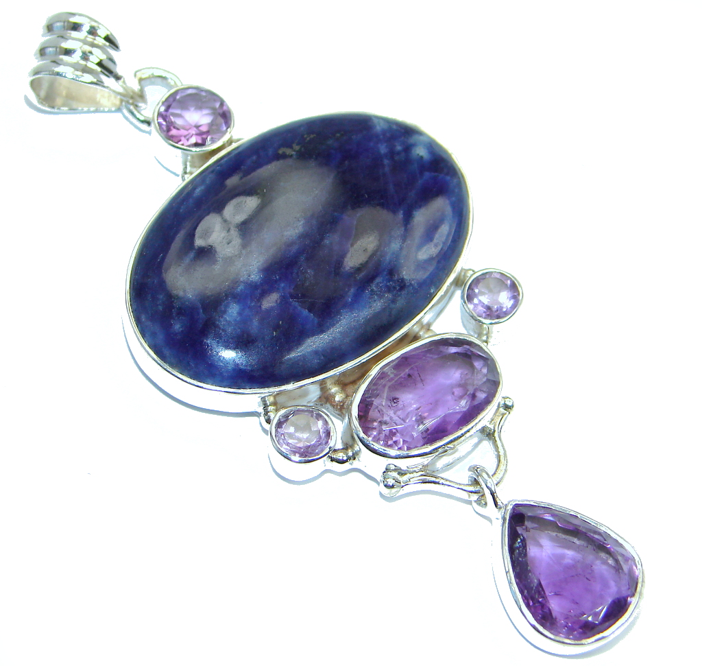 Authentic Blue Sodalite Amethyst Sterling Silver handmade Pendant
