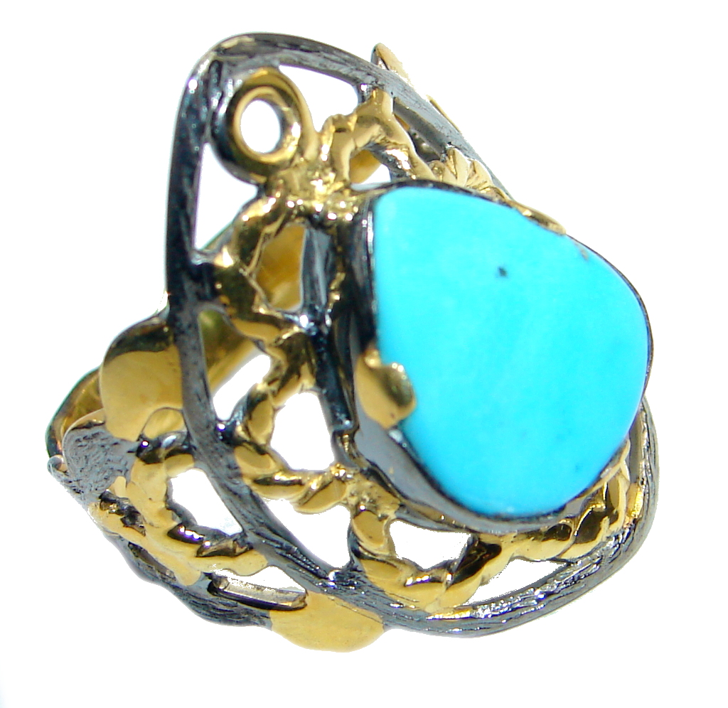 Sleeping Beauty Turquoise Gold Rhodium plated over Sterling Silver Ring size 8