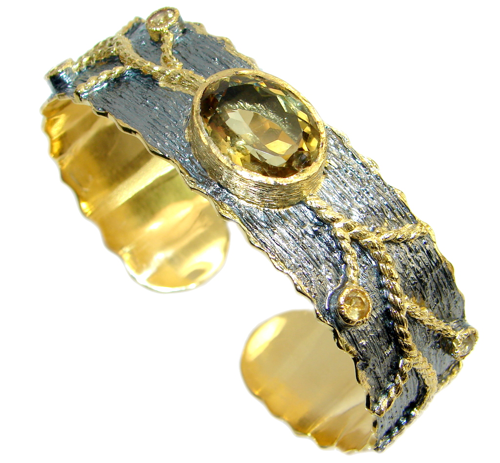 Chunky Genuine Citrine Gold Rhodium plated over Sterling Silver handmade Bracelet