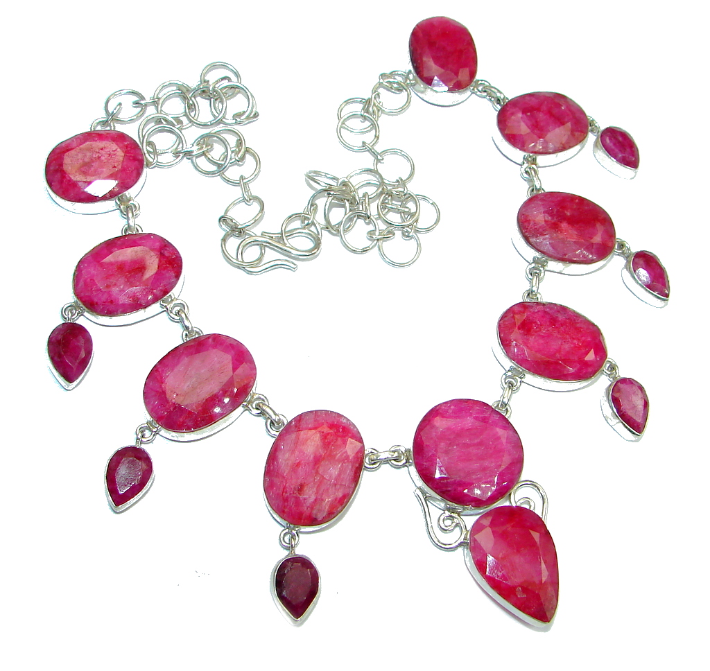 Jumbo Kashmire Treasure natural Ruby Sterling Silver handmade necklace