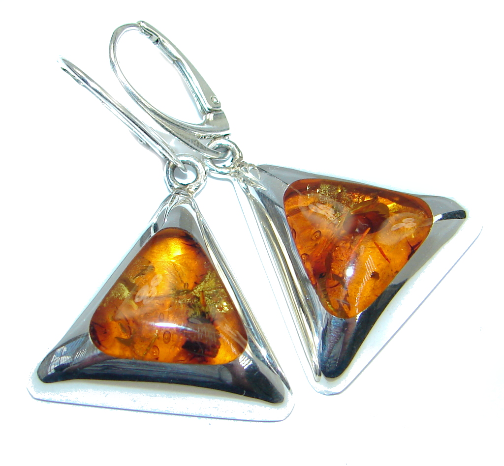 Luxury Genuine Baltic Polish Amber Sterling Silver handmade Earrings