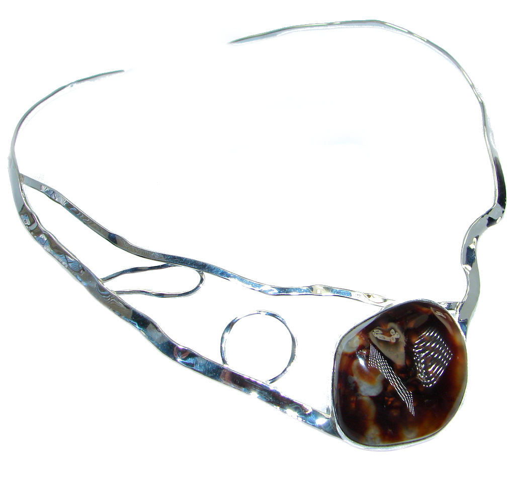 One of the kind Aura Of Beauty Genuine Fire Agate Sterling Silver handmade necklace