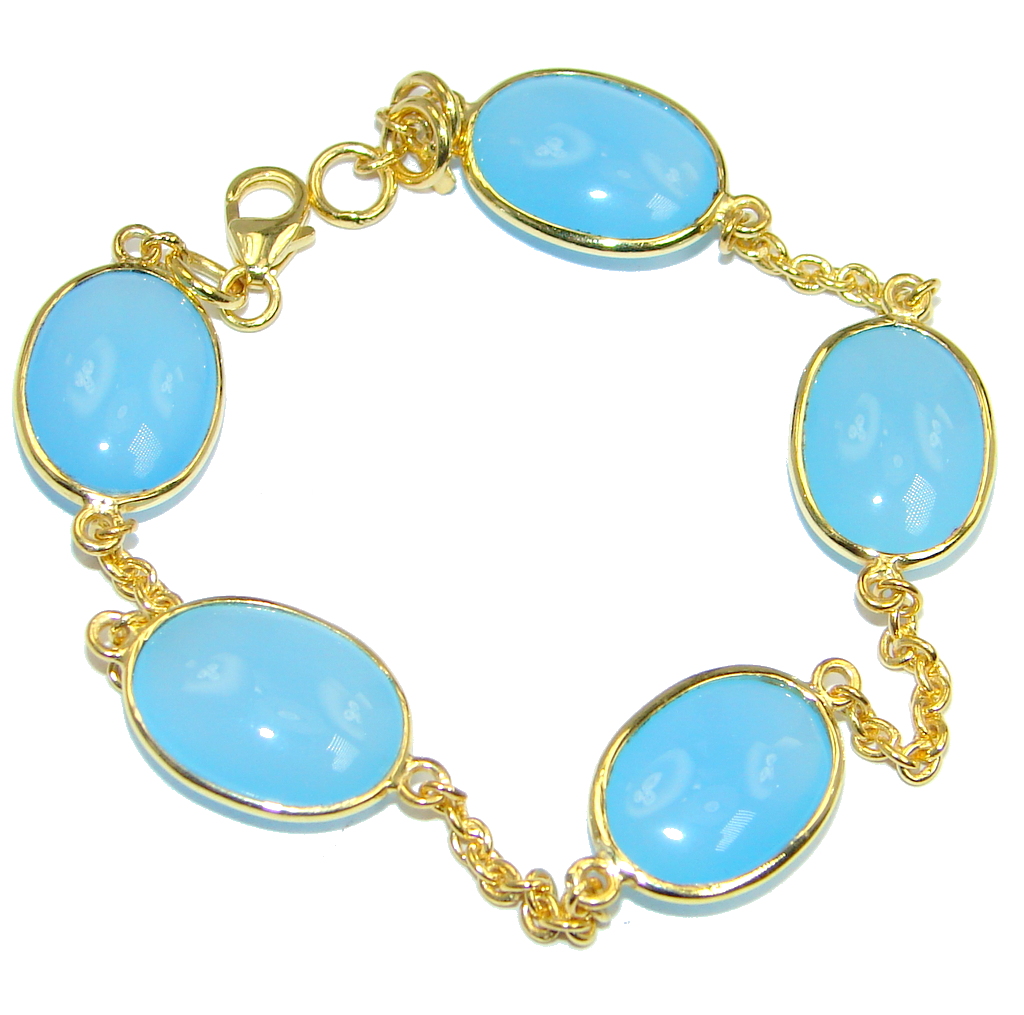 Genuine Chalcedony Agate Gold plated over Sterling Silver handcrafted Bracelet
