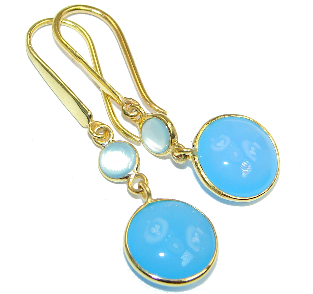 Sublime Blue Chalcedony Agate Gold Plated Sterling Silver handmade earrings