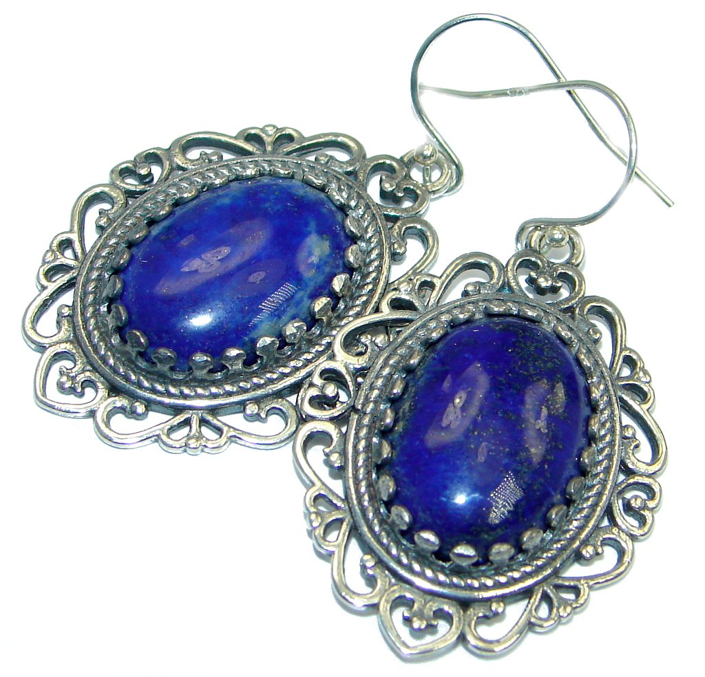 Bold Chic Handcrafted Blue Lapis Lazuli Sterling Silver handmade earrings