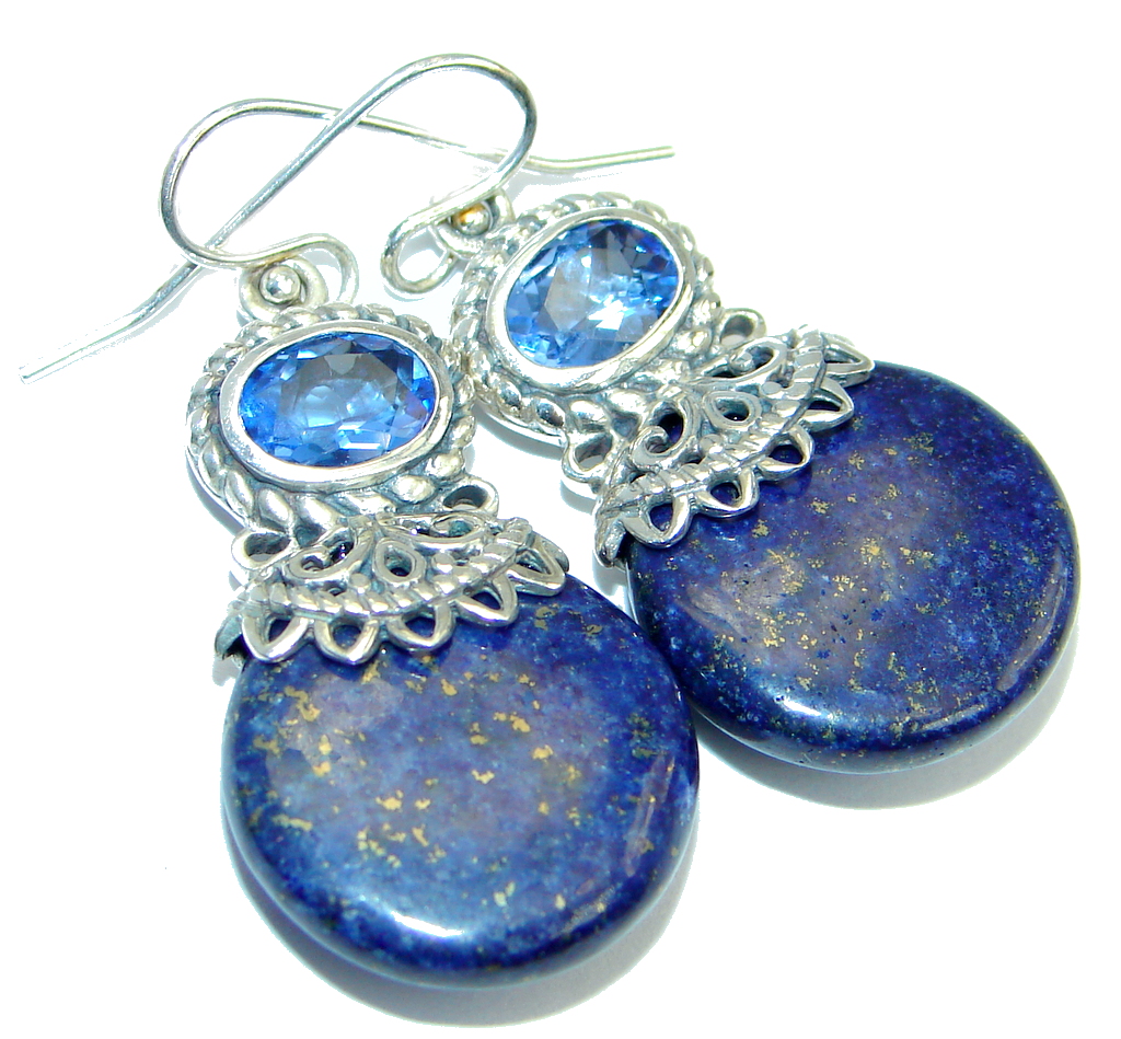 Bold Chic Handcrafted Blue Lapis Lazuli Sterling Silver handmade earrings