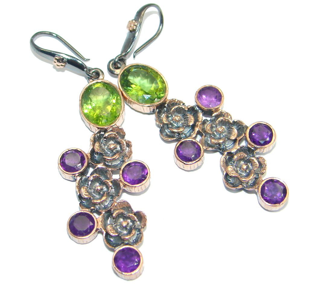 Genuine Peridot Gold plated over Sterling Silver handamde earrings