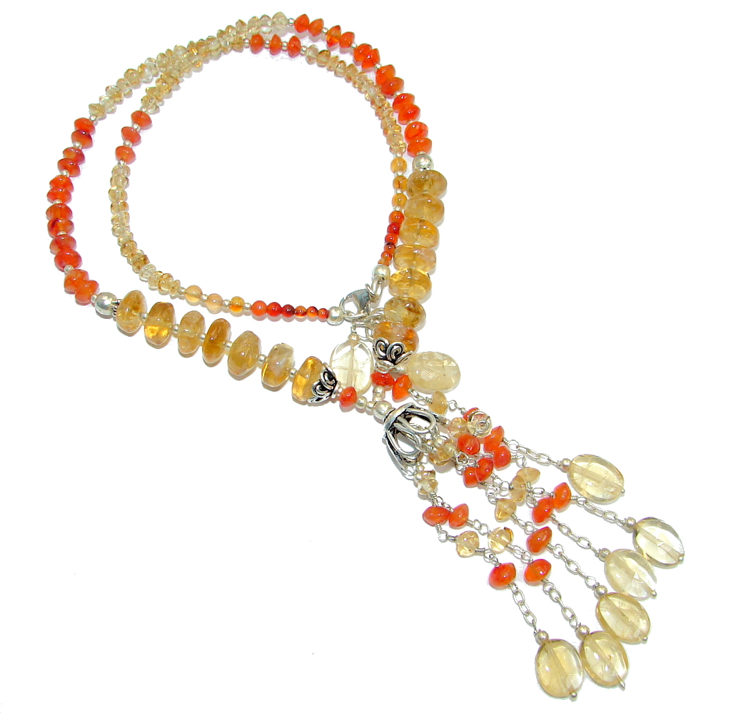 Bold Natural Carnelian Citrine Sterling Silver handmade Necklace