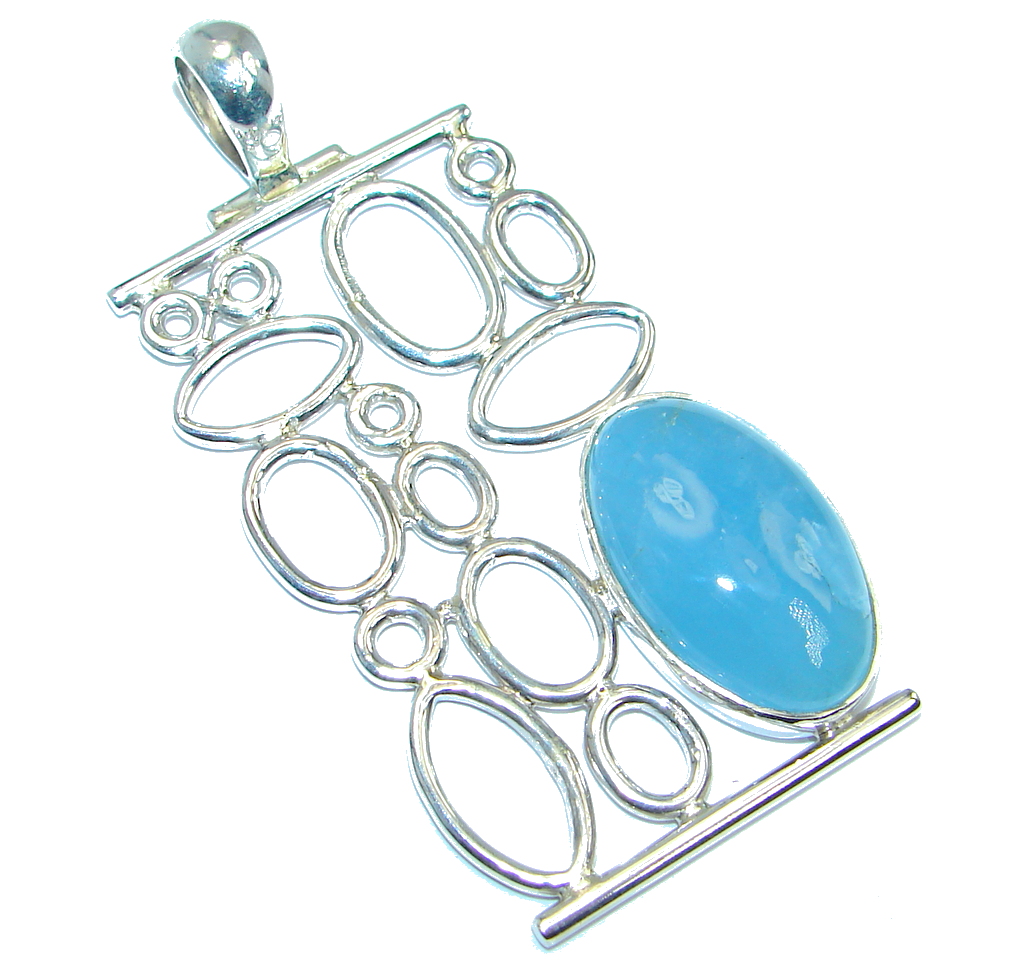 Abstract World Genuine Aquamarine Sterling Silver handmade Pendant