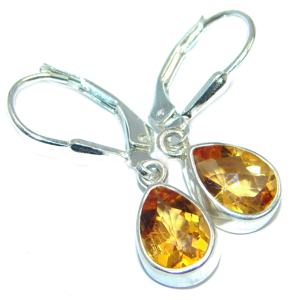 Stylish genuine Citrine Sterling Silver handmade earrings