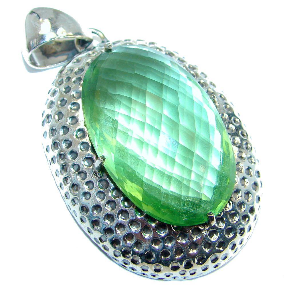 Huge Amazing created Emerald color Quartz Sterling Silver Pendant