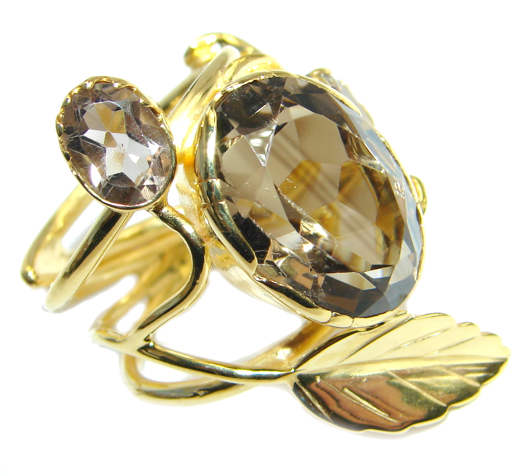 Amazing Genuine Smoky Topaz Gold plated over Sterling Silver ring size 8 adjustable