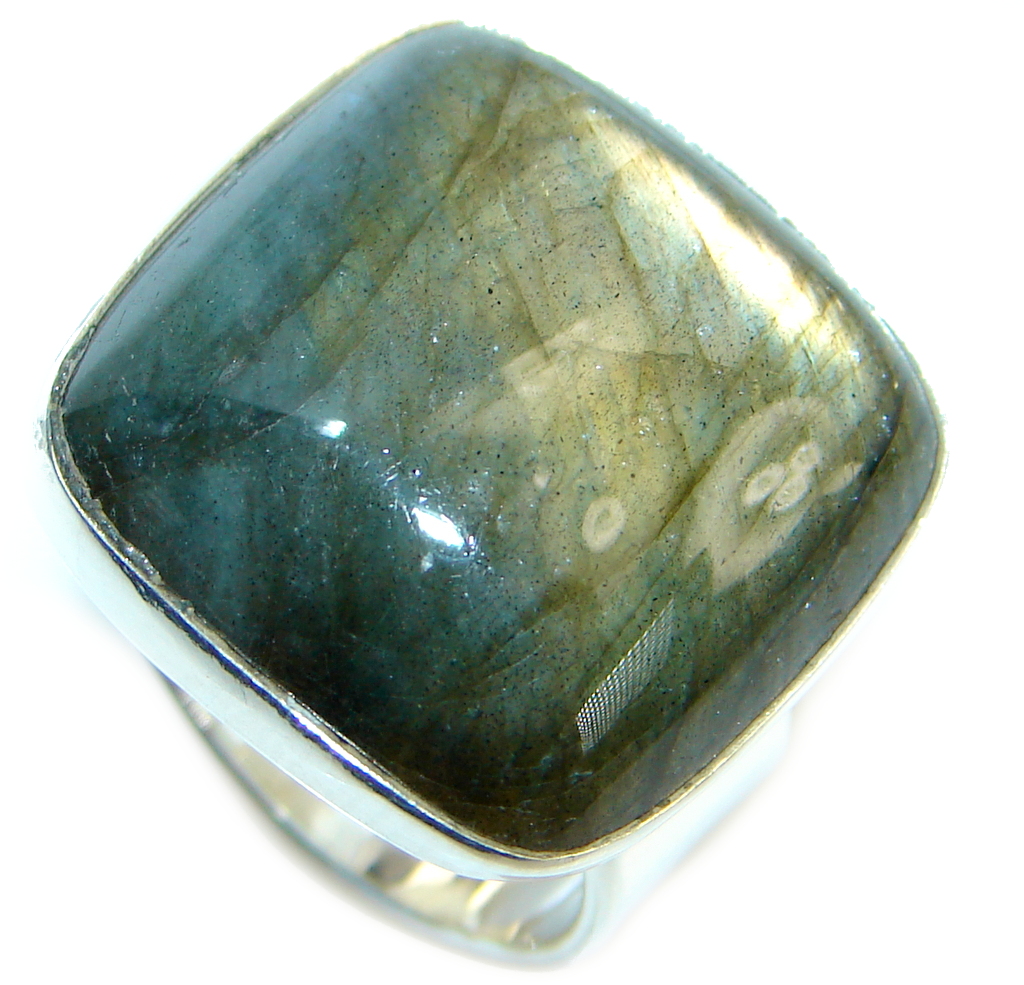 Blue Fire Labradorite Gold plated over Sterling Silver handmade ring size 6 1/4