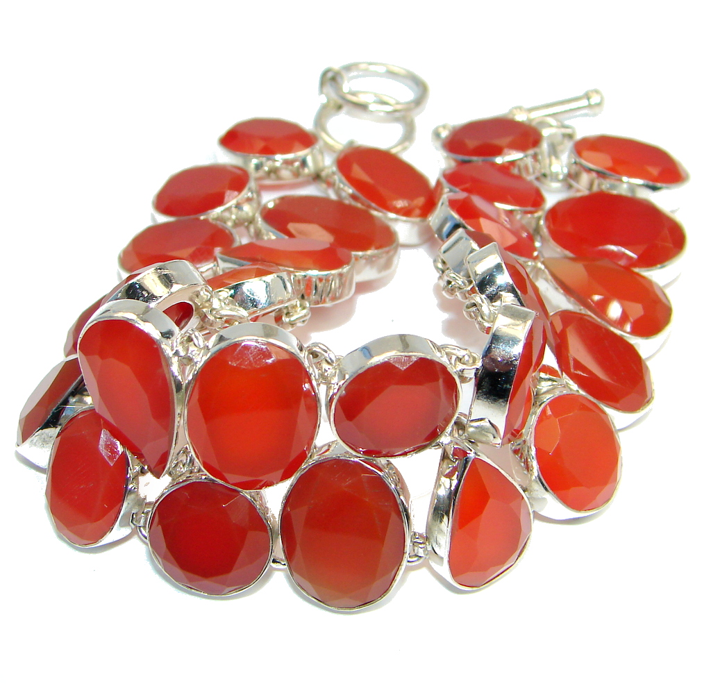 Boho Style Sunset in Tuscon Authentic Carnelian Sterling Silver handmade Bracelet