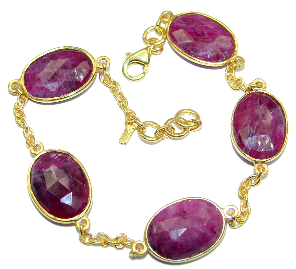 Flawless Passion Red Ruby Gold Rhodium plated over Sterling Silver Bracelet
