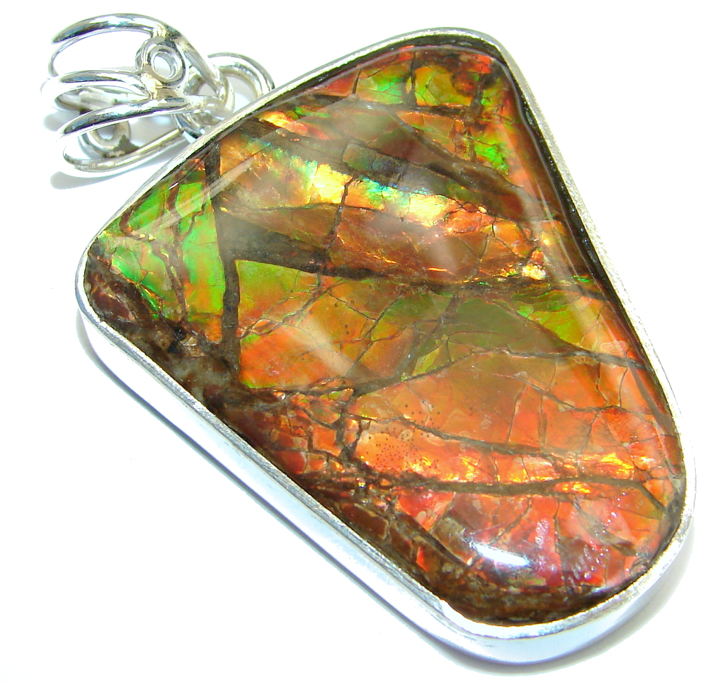 One of the kind Jumbo Authentic Beauty Canadian Ammolite Sterling Silver handmade Pendant