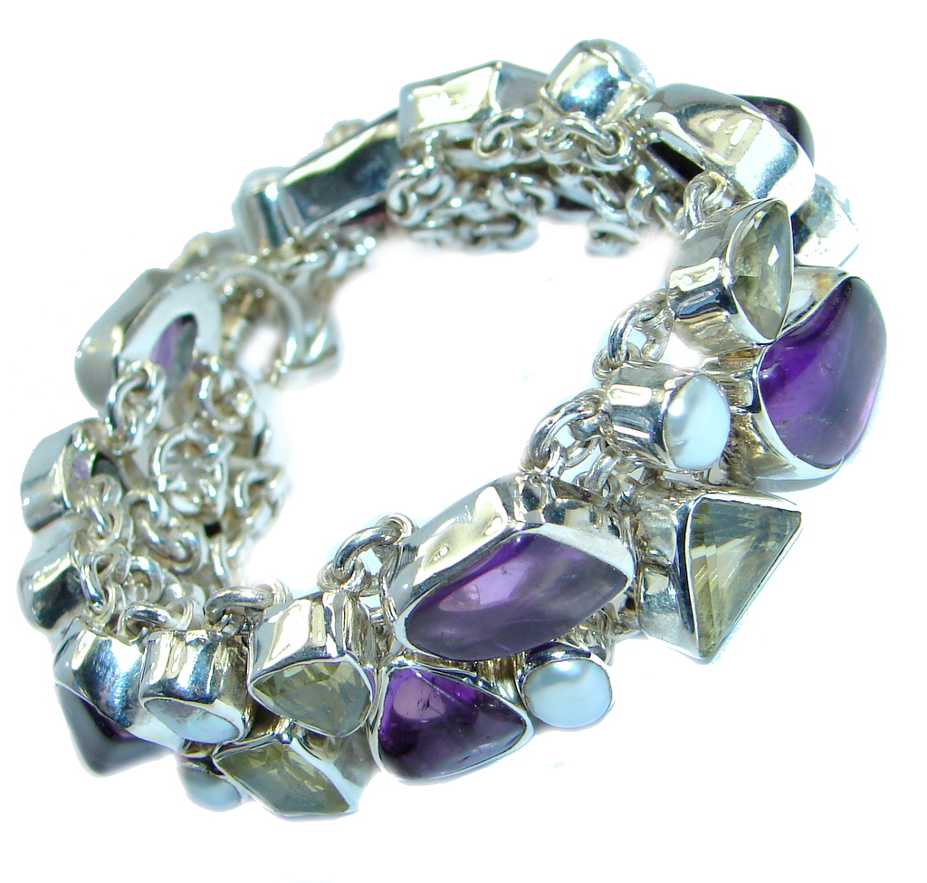 Chunky genuine Citrine Amethyst .925 Sterling Silver handmade Bracelet