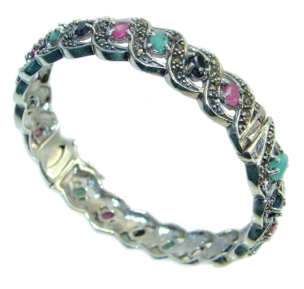 Glorious Natural Ruby Emerald 925 Sterling Silver Bangle bracelet
