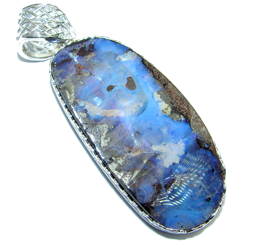 Authentic Natural Australian Boulder Opal Sterling Silver handmade Pendant