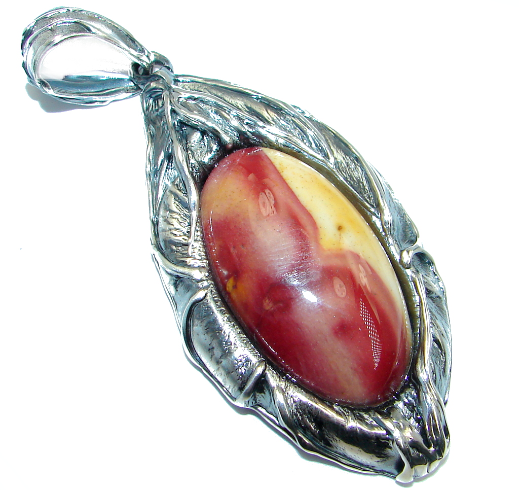 Huge Genuine Australian Mookaite oxidized .925 Sterling Silver handcrafted Pendant