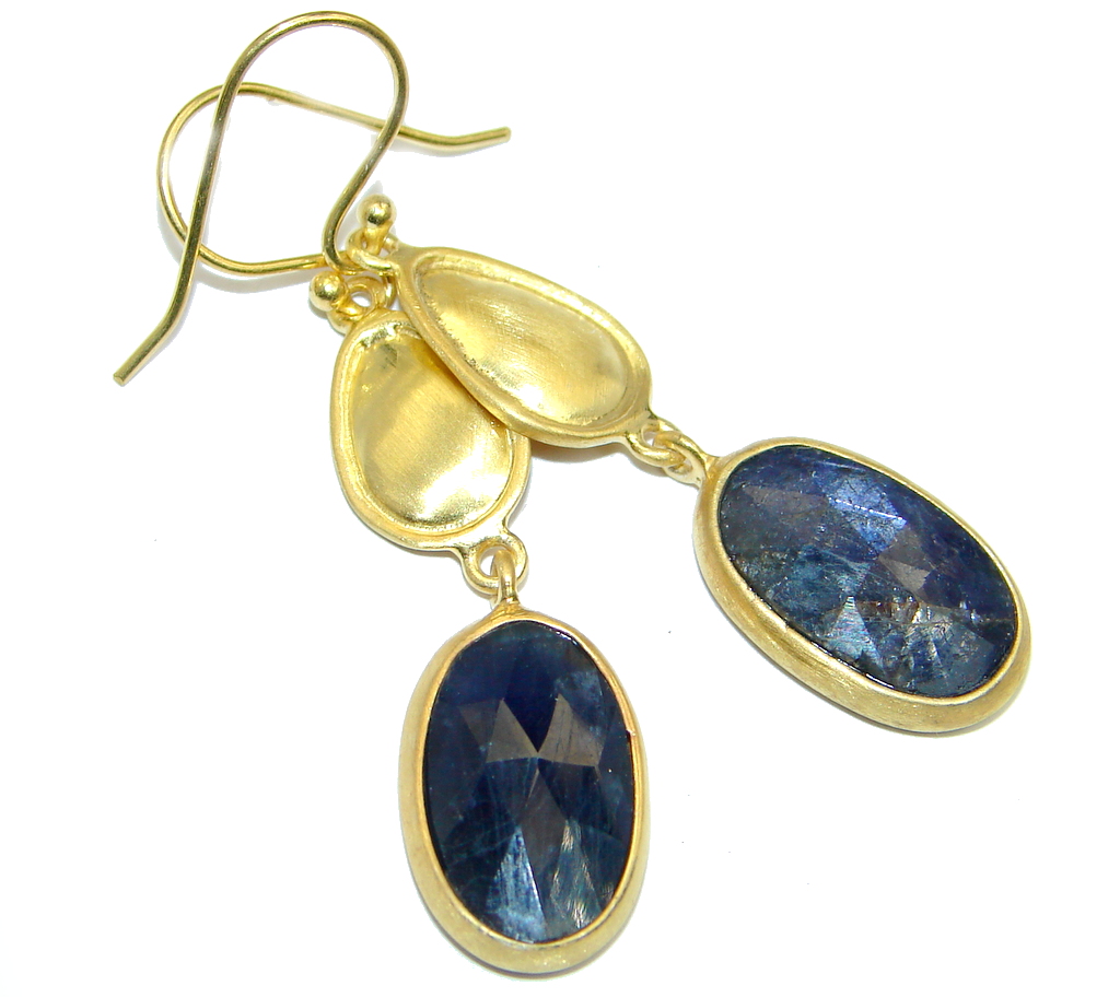 Flawless Sapphire Gold plated over Sterling Silver entirely handmade earrings