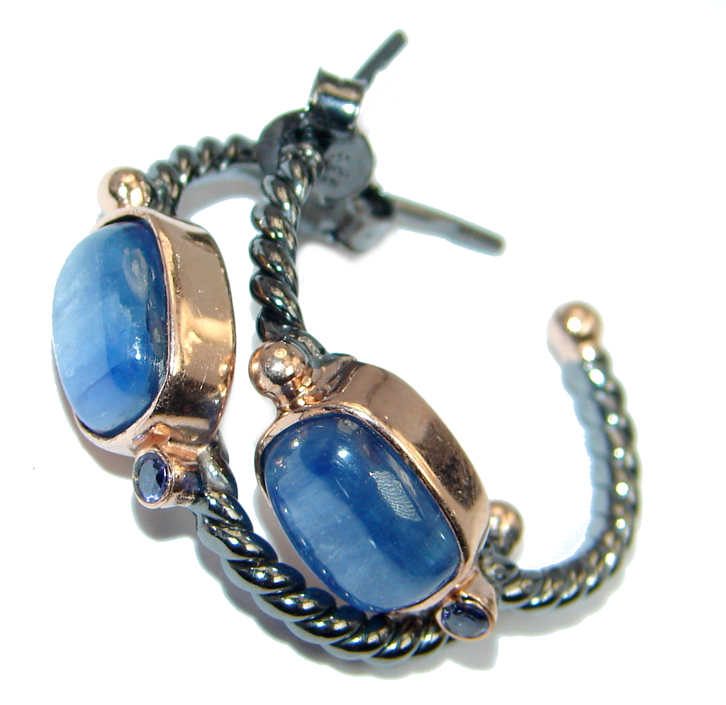 Bold Beauty natural African Kyanite Sapphire Sterling Silver handmade earrings