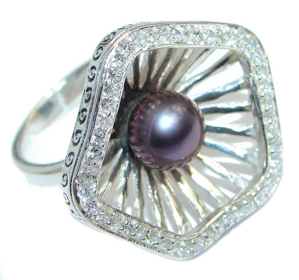 Black Pearl Sterling Silver handmade ring size 5 3/4
