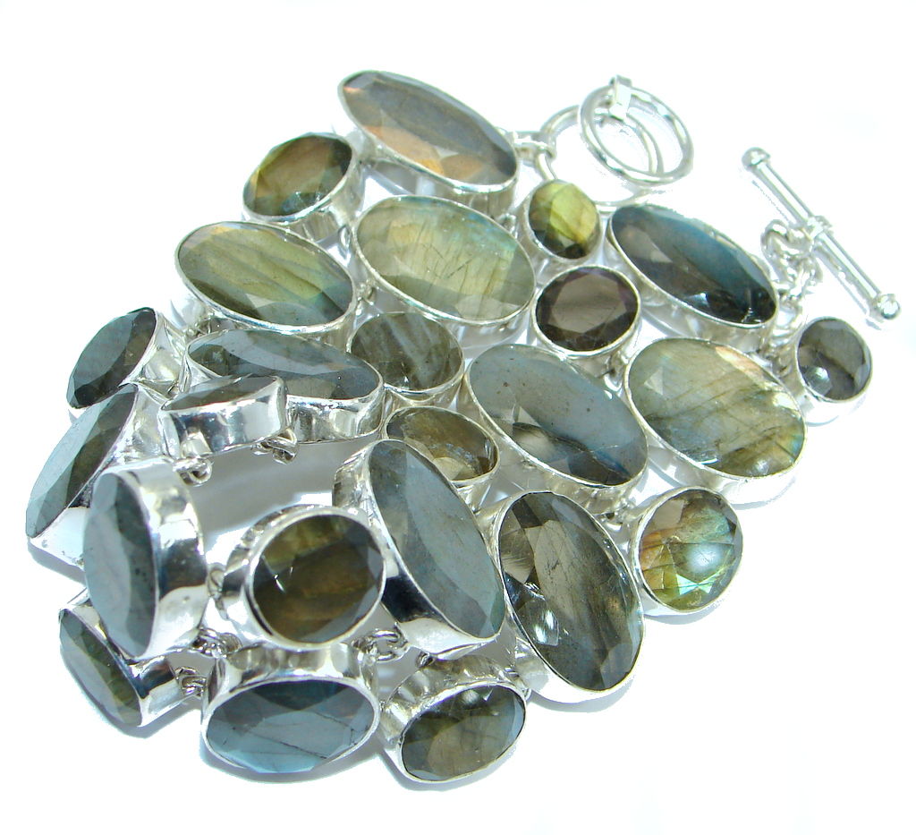 Large Cascade of light GENUINE Labradorite Sterling Silver handmade Bracelet