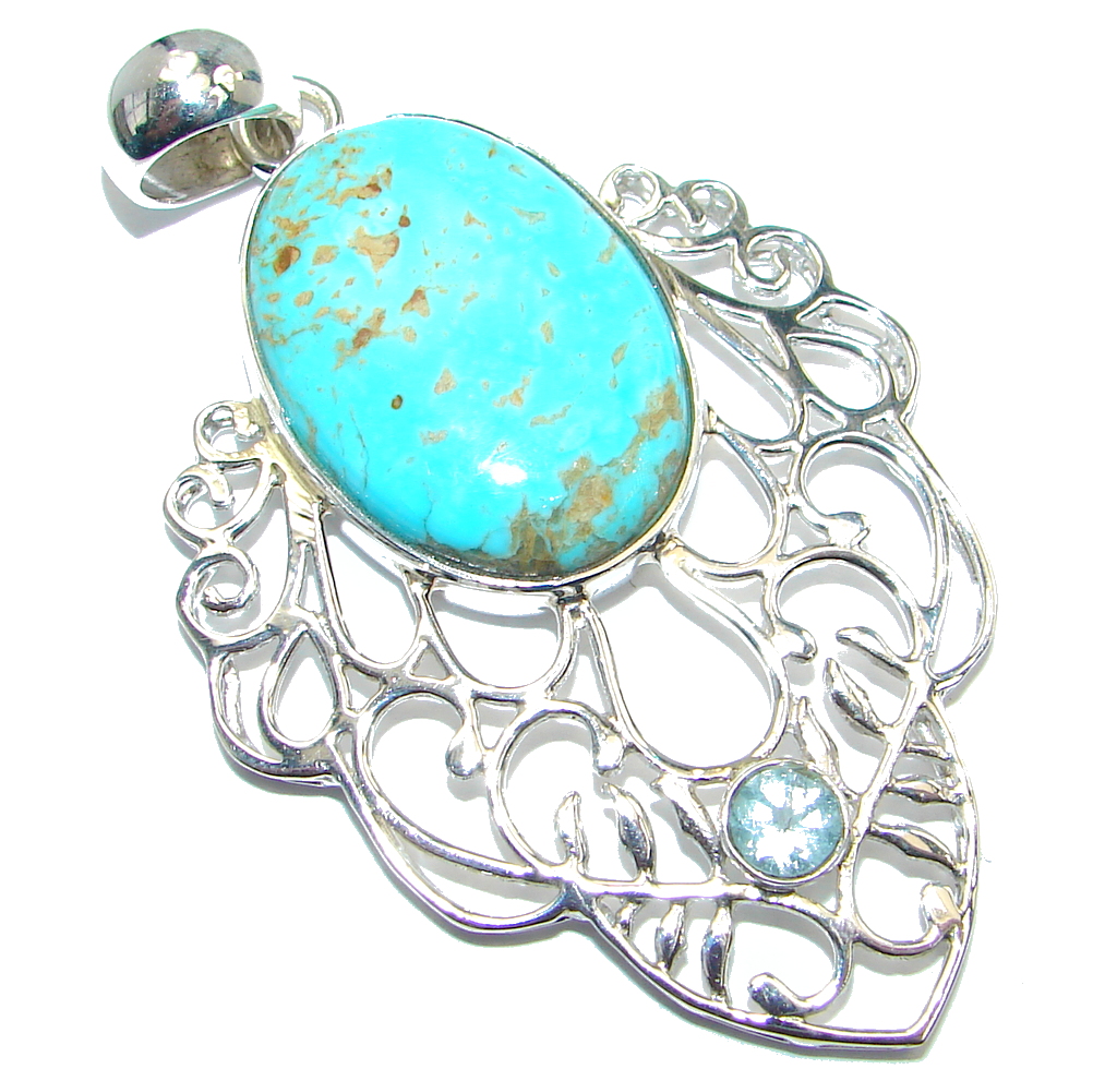 Genuine great quality Sleeping Beauty Blue Turquoise Sterling Silver handmade Pendant