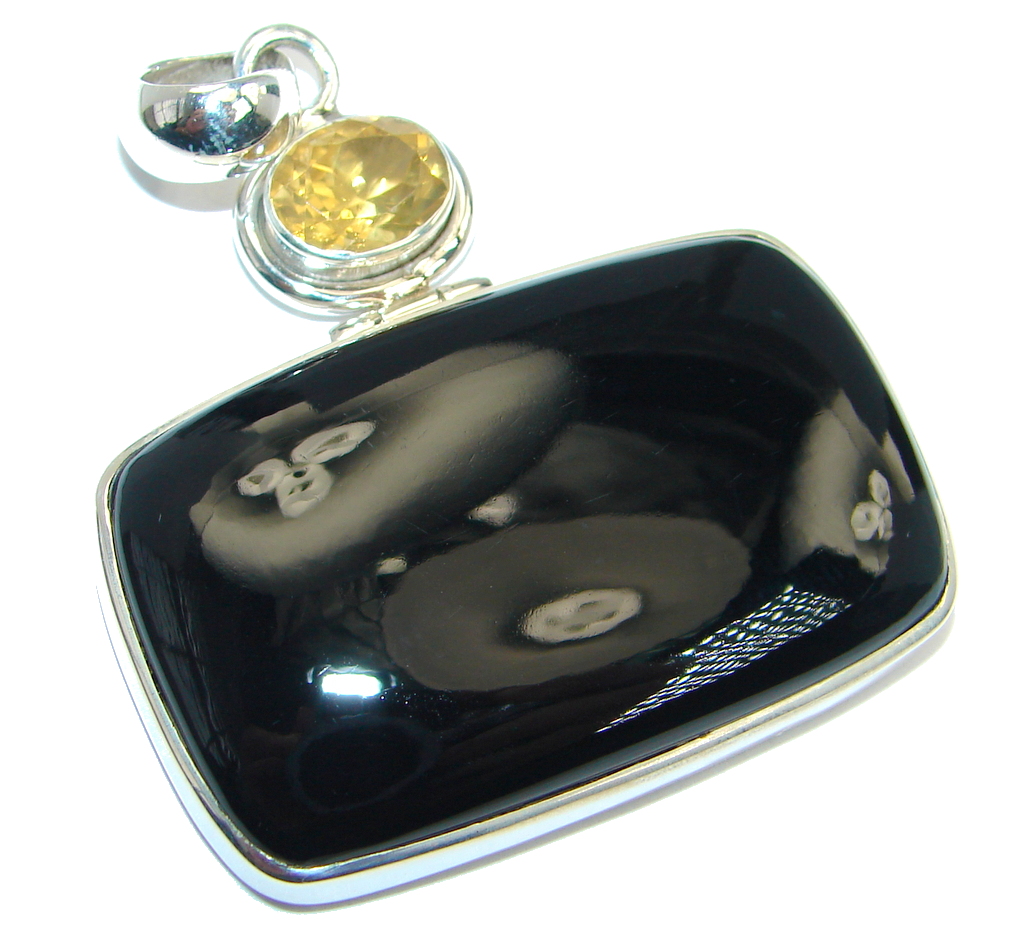 Amazing Simple design Black Onyx Citrine Sterling Silver handmade Pendant