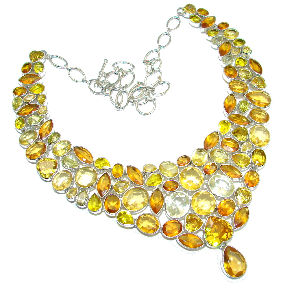 Chic and Dramatic Lab. created Yellow Quartz Sterling Silver handmade necklace