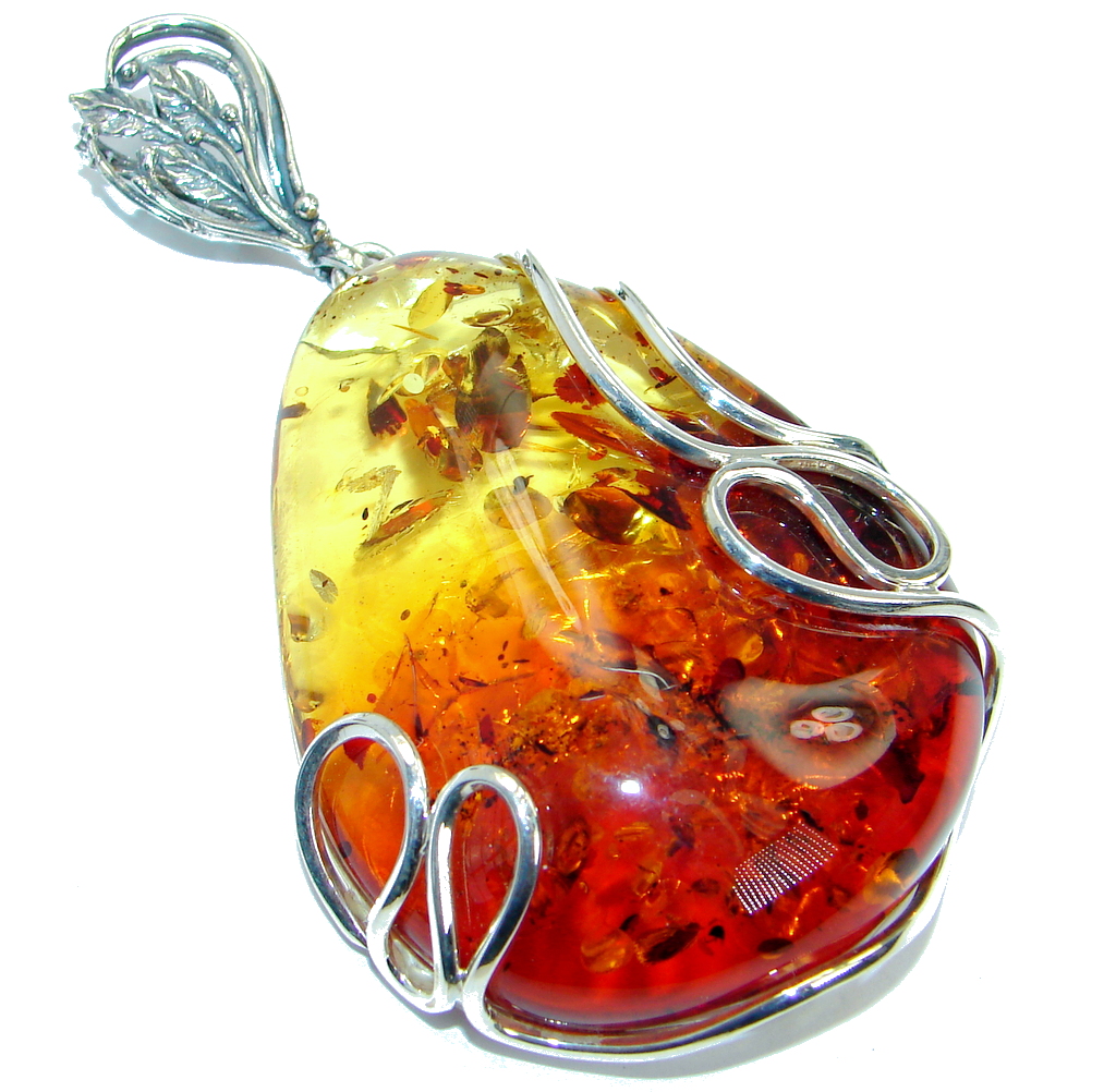Large Genuine Baltic Polish Amber Sterling Silver handcrafted pendant