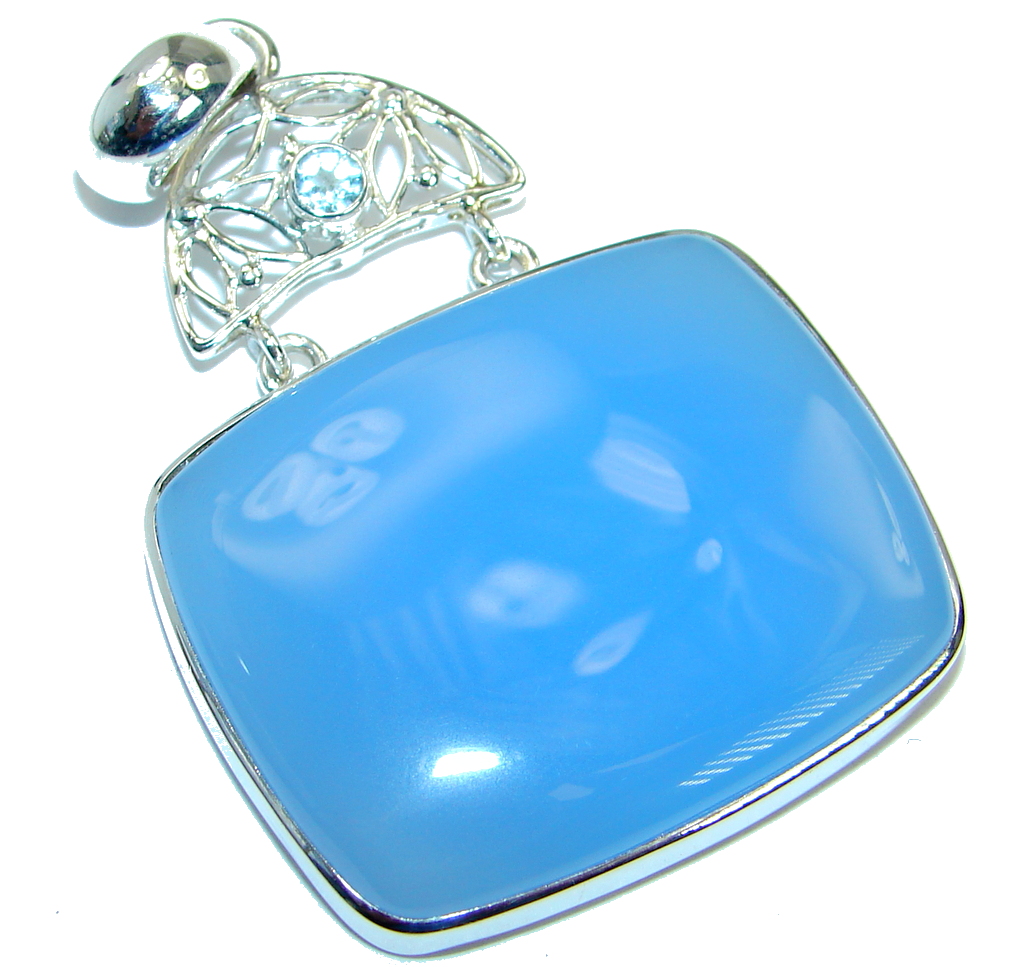 Blue Aura Chalcedony Agate Swiss Blue Topaz Sterling Silver handmade Pendant