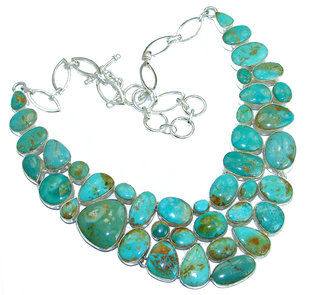 Huge Gallery Masterpiece Blue genuine Carico Lake Turquoise .925 Sterling Silver necklace